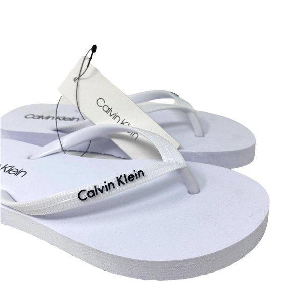Calvin Klein Womens KCDAWNI-Z Dawni Flip Flop Smooth Footbed Sandal WHITE Rubber - Picture 3 of 9